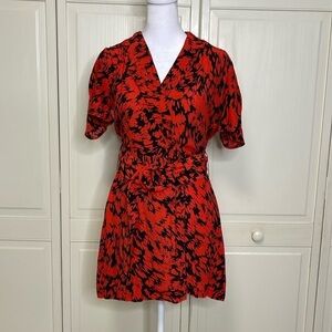 ZARA Women’s Red and Black Abstract Belted Romper Size XS
